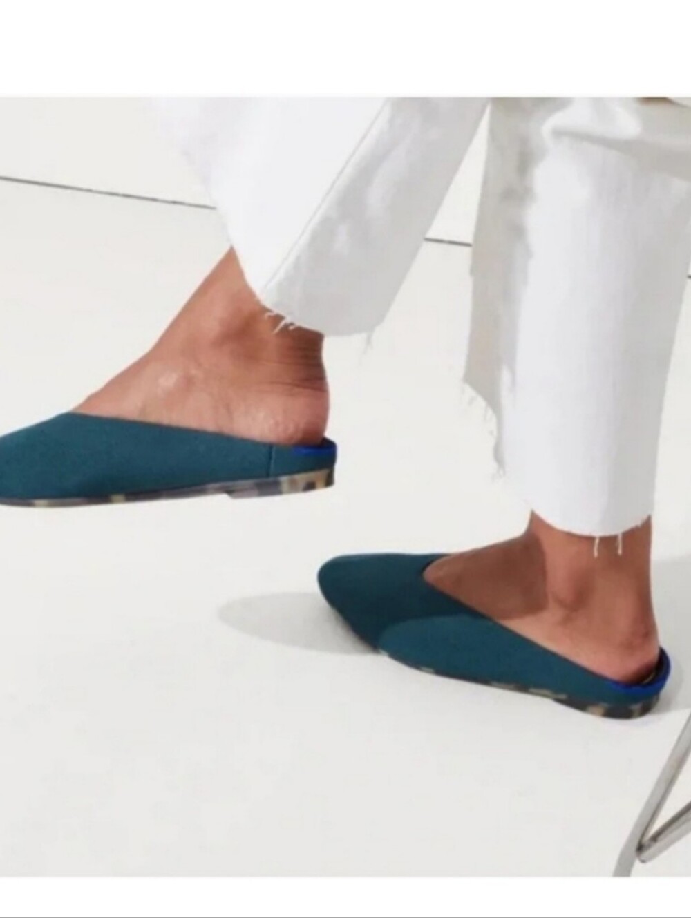 Rothy's Retired Almond Demi Knit Teal  Flat Slip-On Mule Clogs